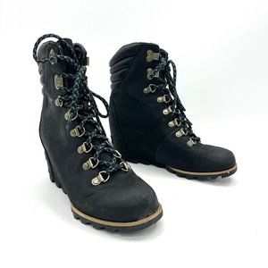 SOREL Conquest Women's Size 9 Black Leather Waterproof Wedge Boots